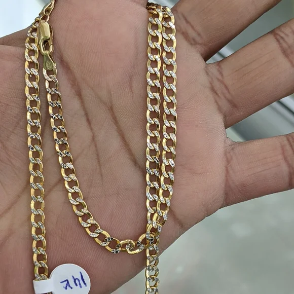 14kt Real Gold Cuban Curb Diamond Cut Chain 4.5mm 24 inches